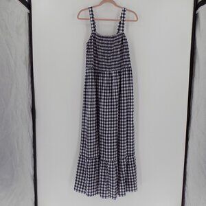 LANE BRYANT Women's Plus Navy Gingham Smocked Ruffle Sundress Maxi Dress 18/20